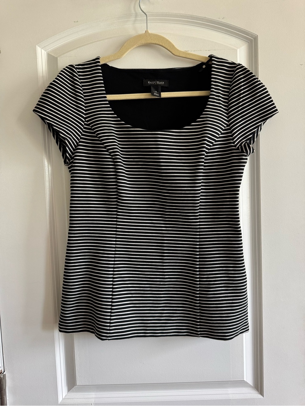White House Black Market | Black White Striped Tailored Short Sleeve Blouse